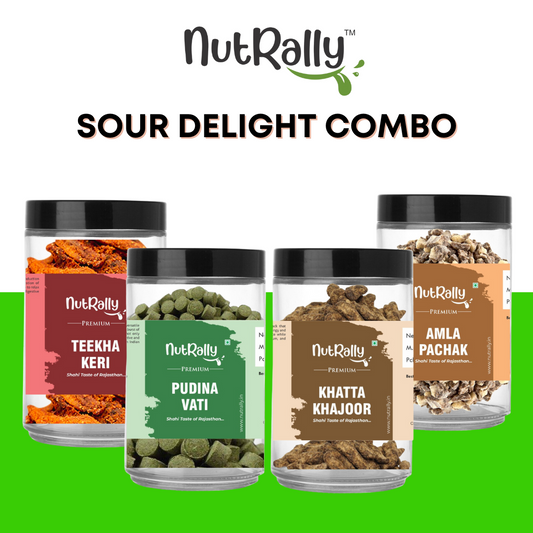 Sour Delight Combo - Pack of 4 (1 Teekha Kerry, 1 Pudina Vatti, 1 Khatta Khajoor, 1 Amla Pachak)