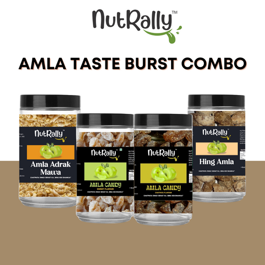 Amla Taste Burst Combo Pack of 4 (1 Sweet Amla, 1 Chatpata, 1 Hing Amla, 1 Amla Adrak Mawa)