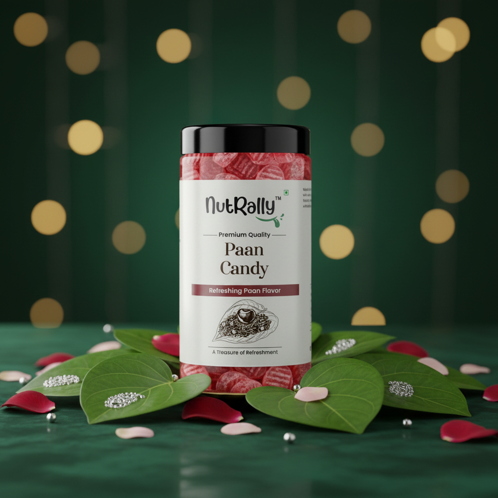 Paan Candy 300 Gm with emerald green and gold background